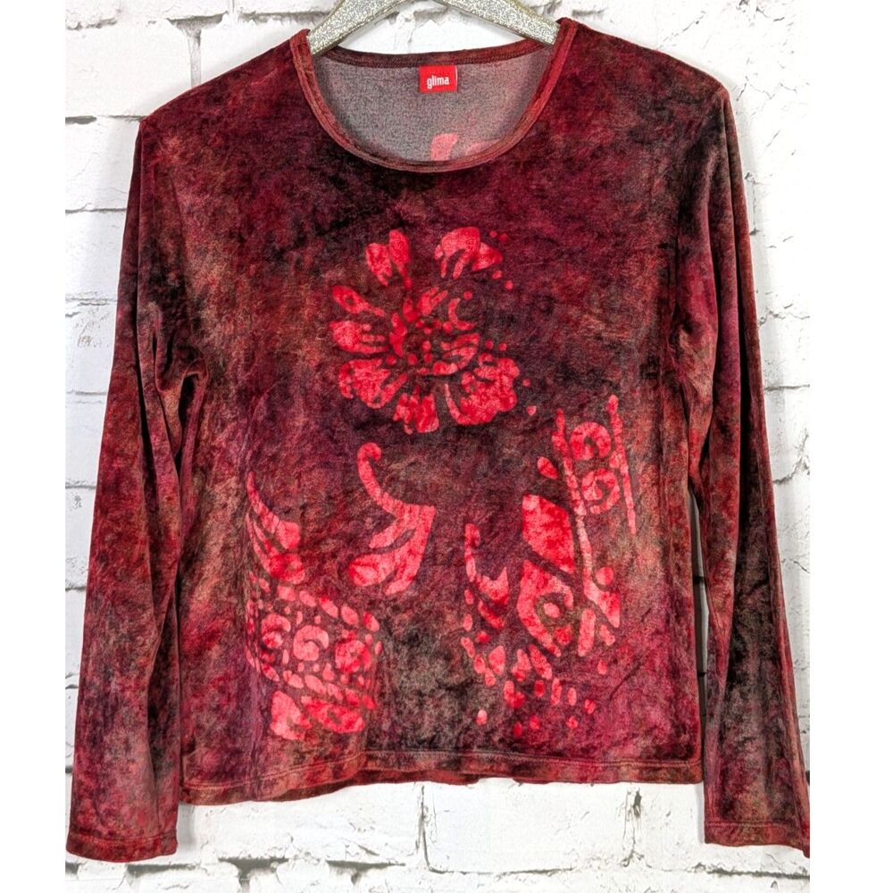 Vintage GLIMA Y2K Tattoo Spellout Crushed Velour Top Grunge Phoebe Boxy Large